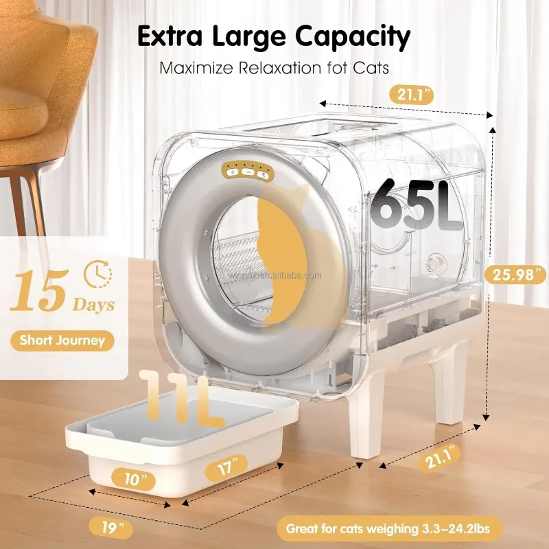 Smart Home Product Quick Self Cleaning Automatic Timed Pet Toilet  68L Large Self-cleaning Pet  Box with 5G HD