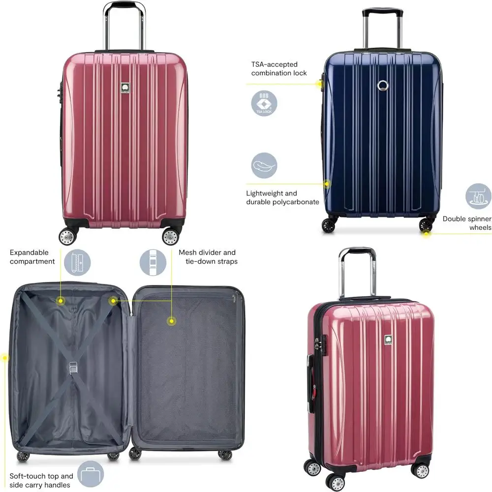 Medium 24 Inch Expandable Luggage with Spinner Wheels in Peony Pink, Hardside Helium Aero Design