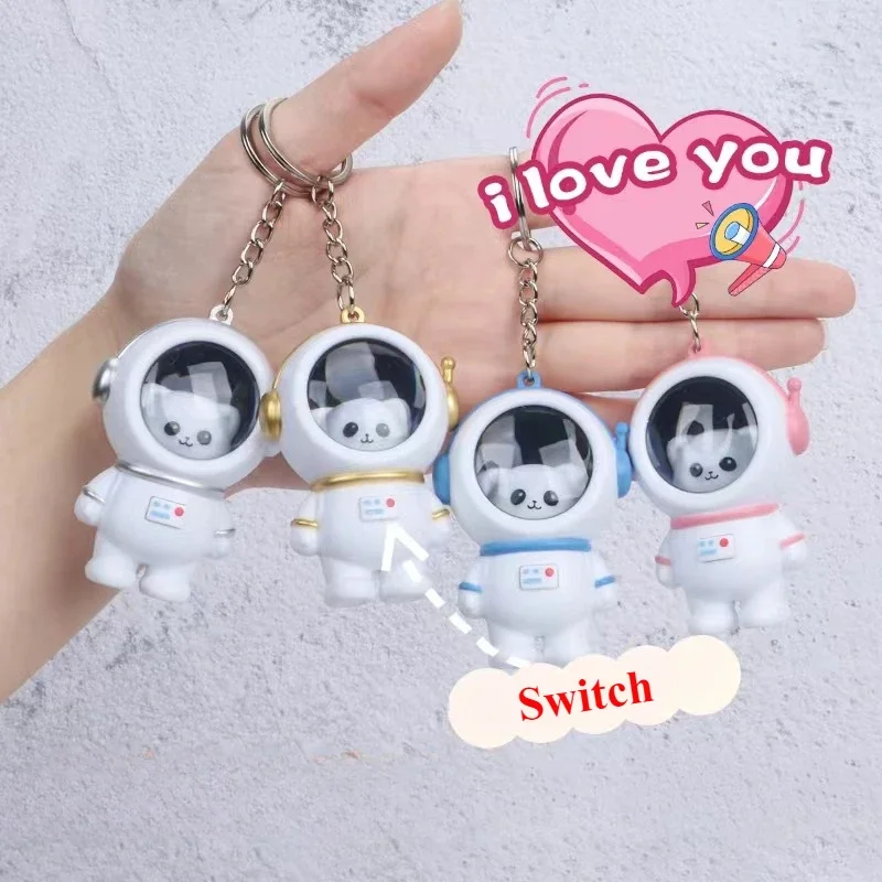 1pc Cartoon Spaceman Light Glowing Keychain Sunset Light Luminous Keychain Female Cute Space Astronaut Couple Key Chain Hanging