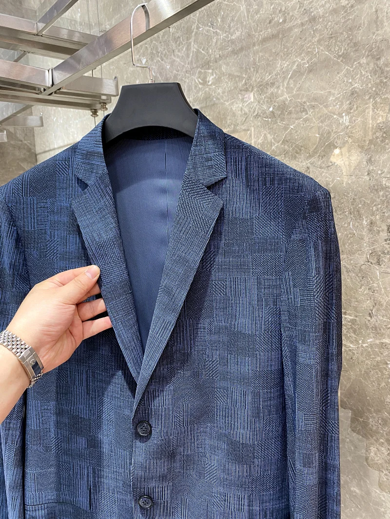 

Мужской повседневный деловой костюм из охлаждающей ткани, легкий весенне-летний однобортный костюм с двумя пуговицами и плоским воротником