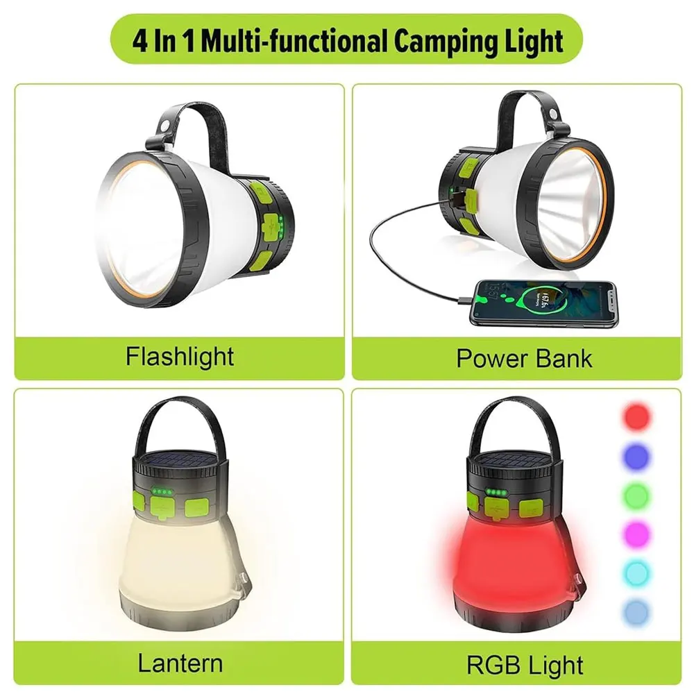 High Power LED Solar Camping Light Outdoor Foldable Waterproof Lantern Light Rechargeable Power Bank Portable Solar Flashlight