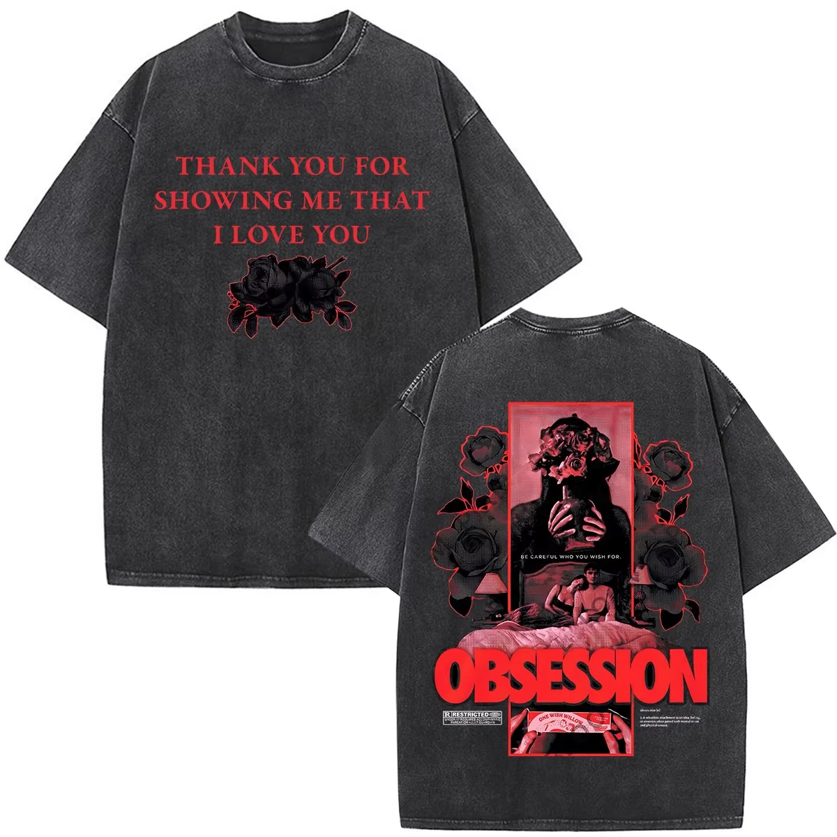 Movie Obsession One Wish Willow Merch Vintage Washed T Shirts Men Clothing Gothic Casual Cotton Oversized Short Sleeve Fashion