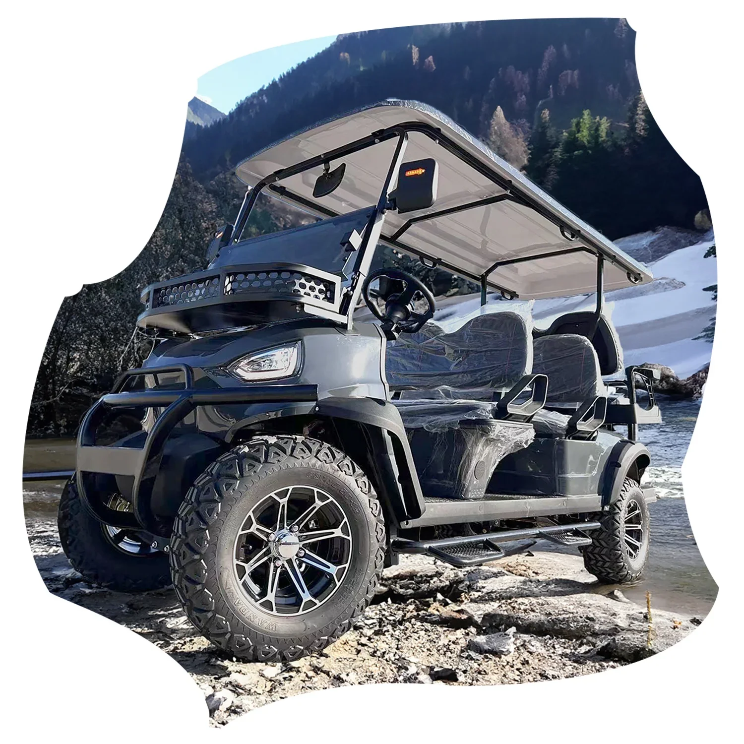 6-seater four wheel 48V electric golf cart black with rear seats