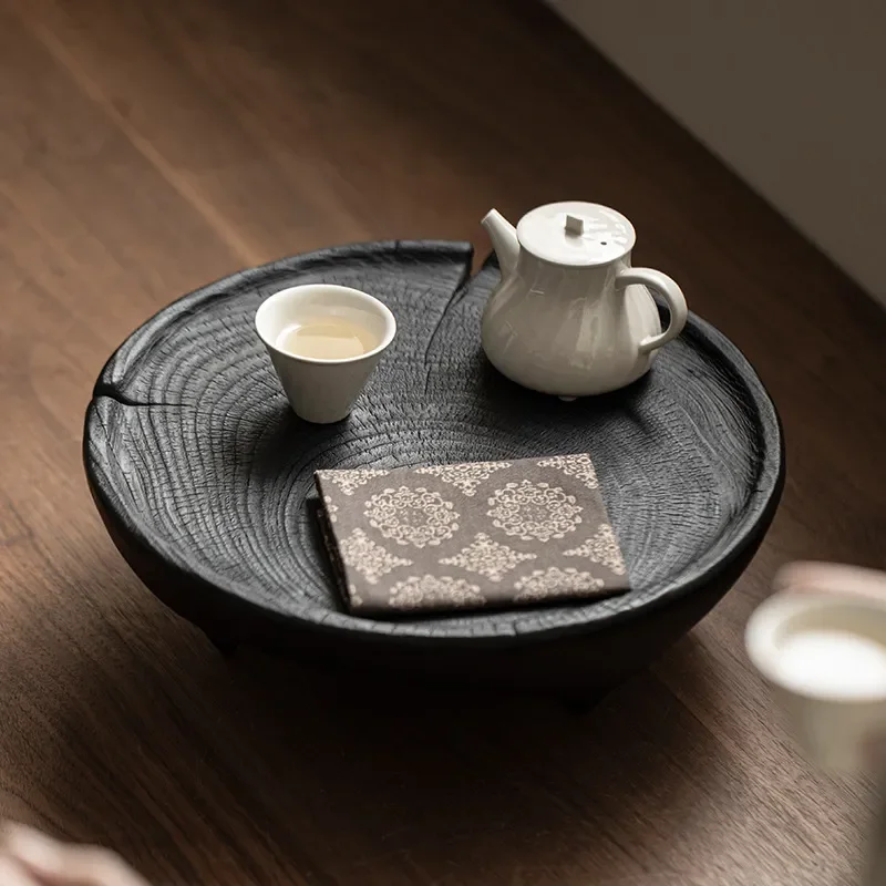 Solid wood charcoal pot bearing Japanese-style wabi-sabi air dry brewing plate, teapot base, bottom support, heat insulation