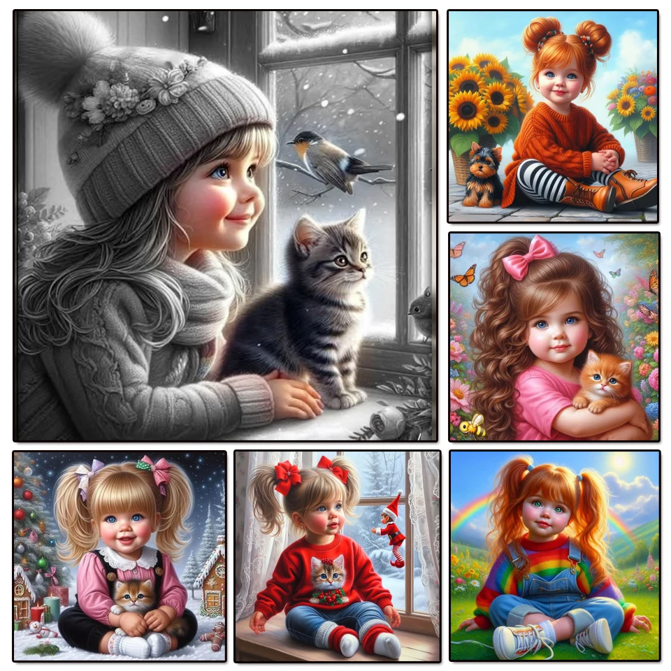 

DIY Алмазная картина Новое поступление Набор для вышивки крестом Милая девушка и кошки Собаки Птицы Вышивка Полная алмазная мозаика Настенный художественный декор