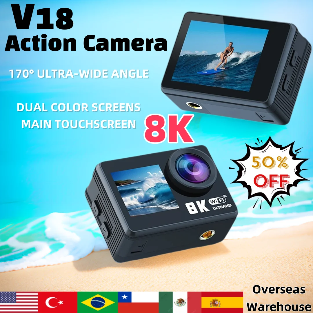 V18 8K Action Camera Ultra HD Waterproof Sports Camera
