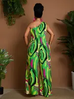 Plus Size Women Oblique Shoulder Wide Leg Jumpsuit, Casual Holiday Romper - Image 5