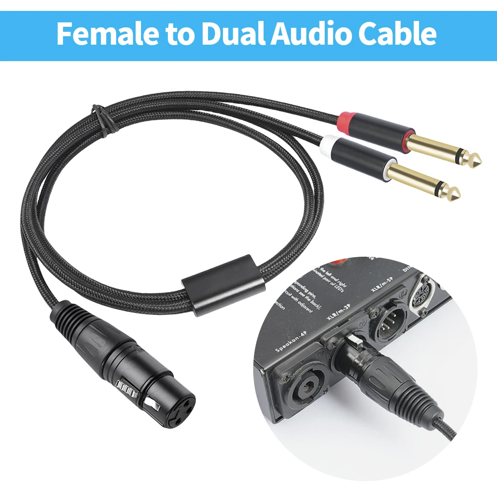 1/2/3M XLR Female To Dual 1/4 Inch Y Splitter Cable 3-Pin XLR Female To Dual Mono 6.35mm TS Male Cord for Microphone Mixer