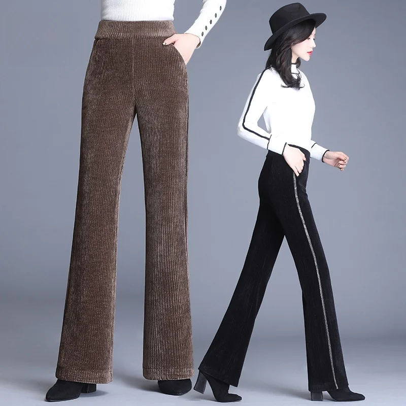 

Женские бархатные брюки с высокой талией, широкие, прямого кроя, утепленные, осенне-зимние, повседневные, модные