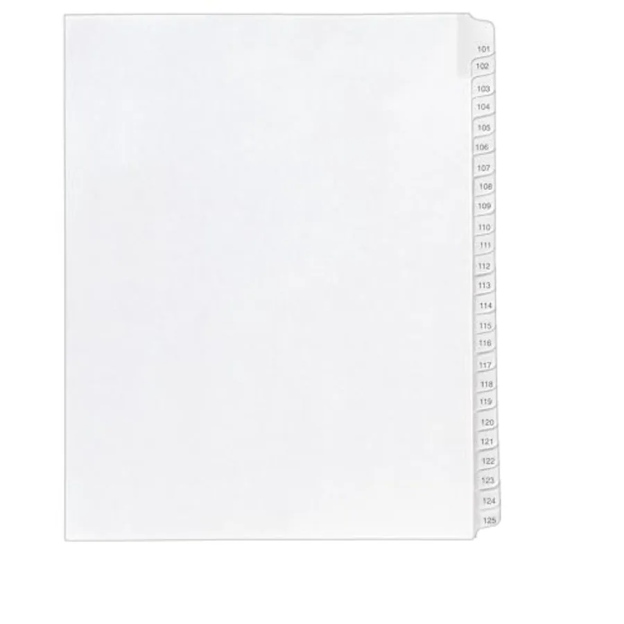 

Collated Legal Dividers Allstate, Letter Size, Tabs 101-125, 1 Set, White 01705