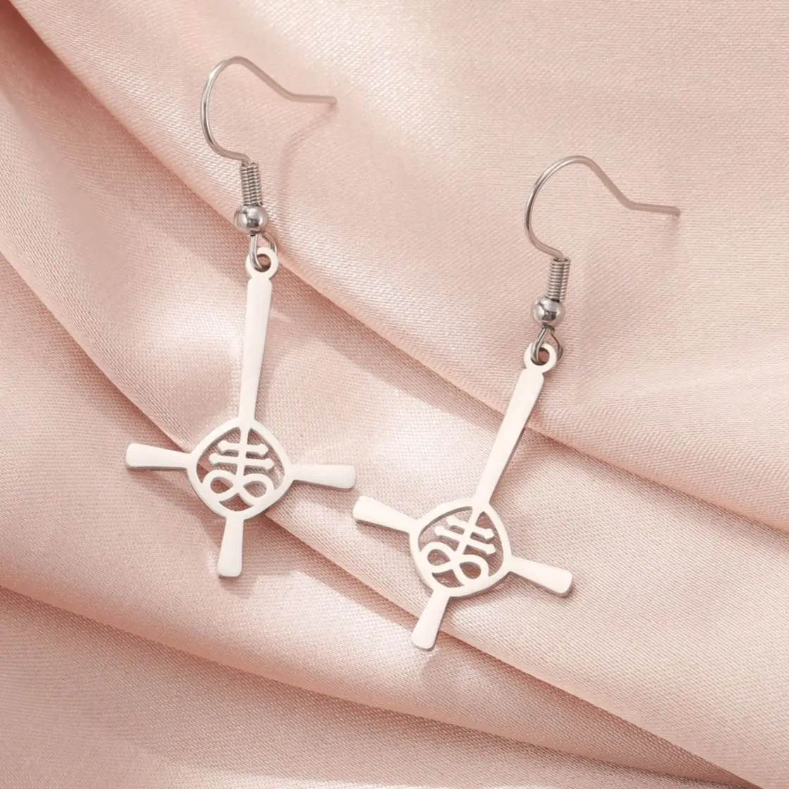 LIKGREAT Vintage Leviathan Cross Earrings for Women Girls Celtic Cross Drop Pendant Stainless Steel Jewelry Amulet Birthday Gift