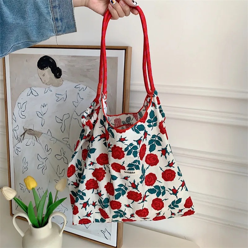 Youda New Style Fashion Vintage Floral Cotton Fabric Shoulderbage for Women Large Casual Capacity Shopping Tote Bags Hand Bag