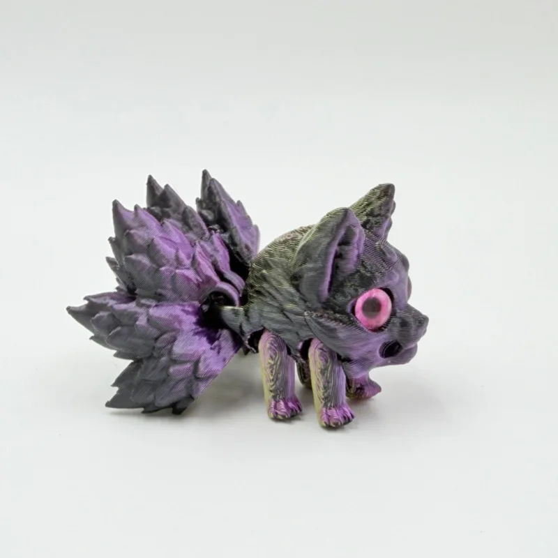 3D Printed Nine-Tailed Fox Model Toys Creativity Fox Simulated Eye Joint Movable Animals Toy Ornament Fun Toy Gifts For Children