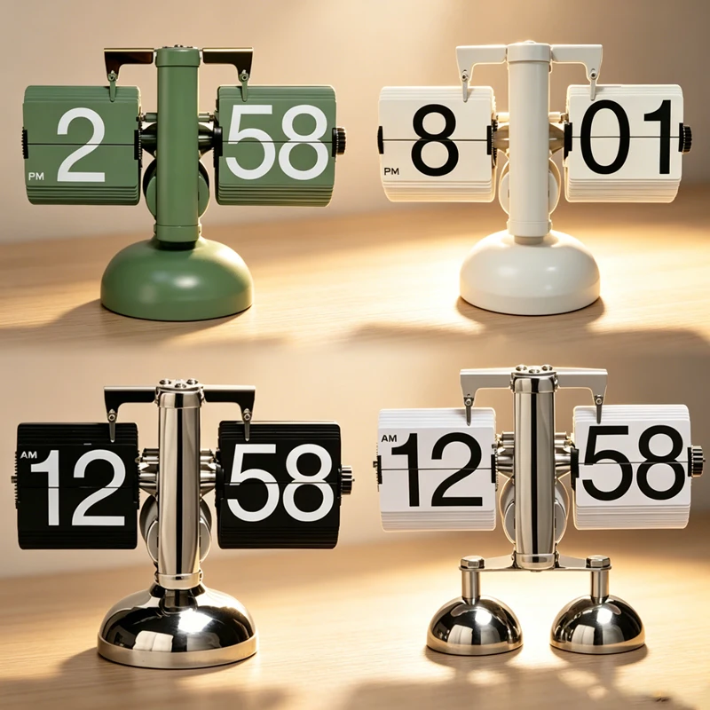 Vintage Flip Page Desk Clock, Minimalist RetroTabletop Digital Flip Clock, Desktop Table Clock for Bedroom Office Home