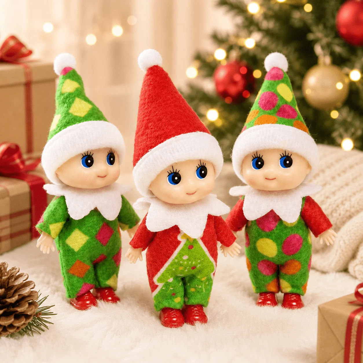 3pcs Christmas Elf Figurine Set, Cute Holiday Tabletop Ornaments for Home Party Decor