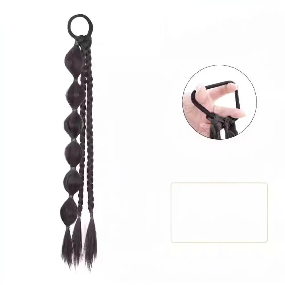 Trendy Lantern Braid Ponytail Hair Extension Ribbon Wrapped Synthetic Wig Piece Easy Wear Heat Resistant Hair Accessories