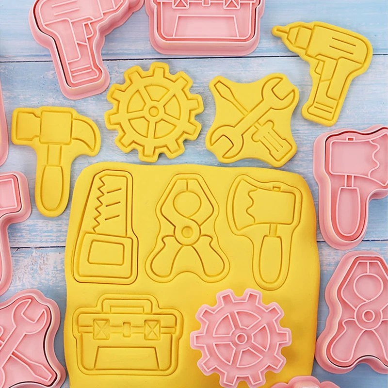 8pcs/set Hand Tools Cookie Cutters Gear Toolbox Wrench Repair Tools Biscuit Mold Cookie Stamps DIY Kitchen Baking Mold