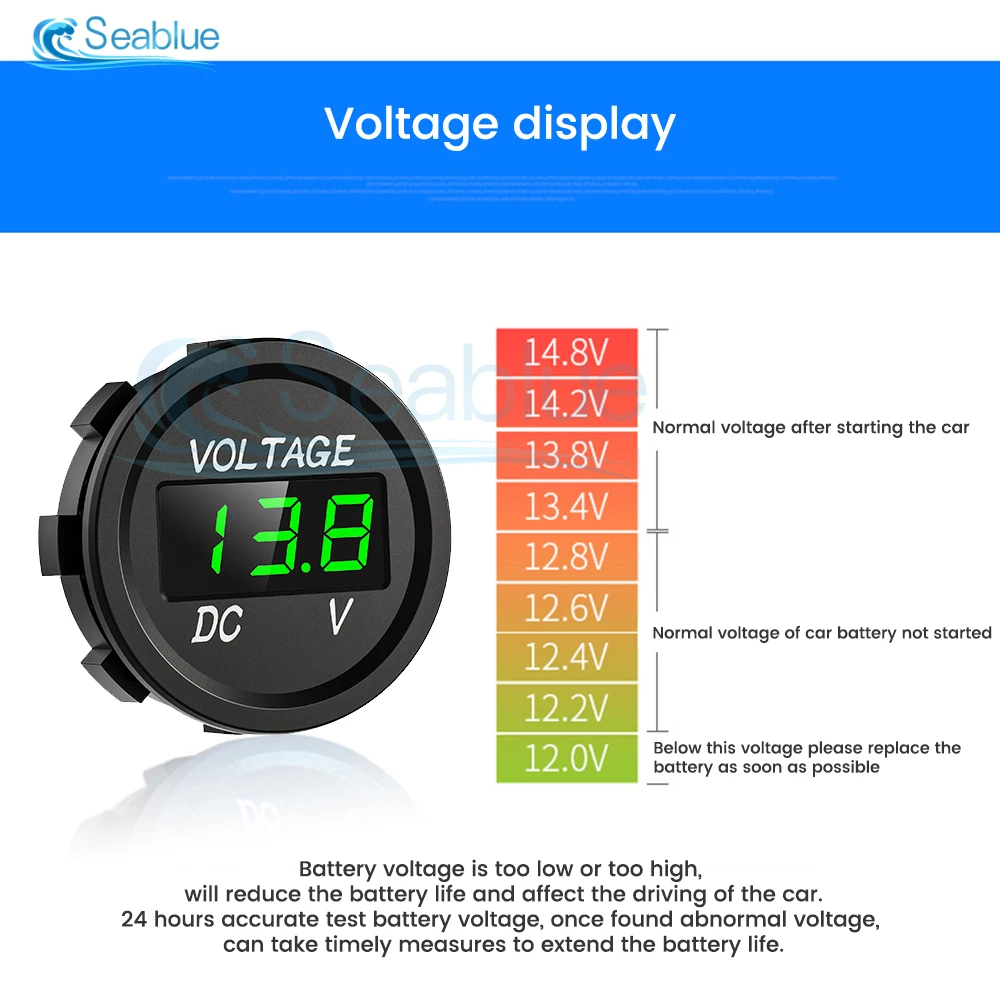 6V 12V 24V 36V Mini Round Waterproof Waterwheel Ship Motorcycle DC 5-48V LED Panel Digital Voltmeter Tester Display Voltmeter