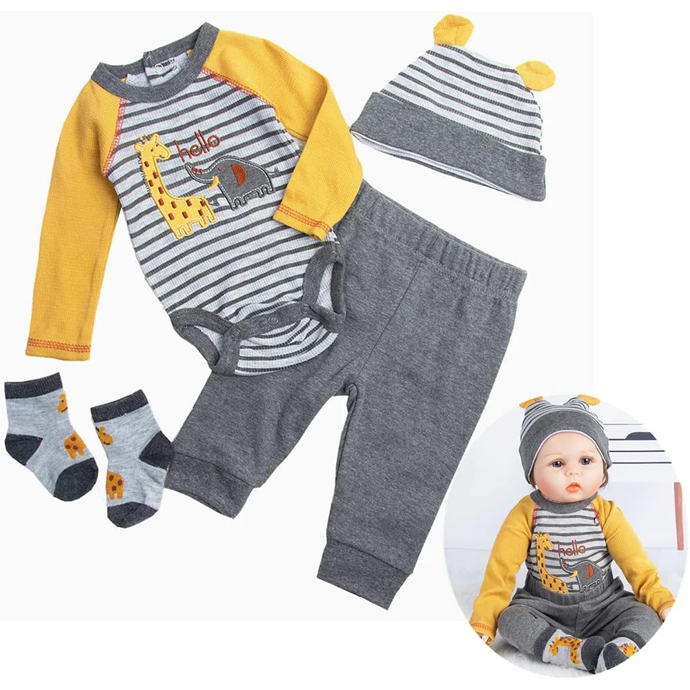 Reborn Baby Dolls Clothes 24 Inch Boy for 22-24 inch Reborn Dolls Clothes Accesories Outfits Yellow Stripe 4 Pcs Set