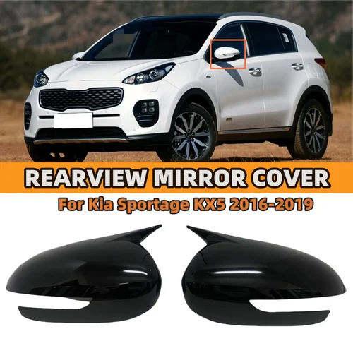 Par de cubiertas de espejo retrovisor lateral de coche para Kia Sportage KX5 2016 2017 2018 2019 tapas de espejo de cuerno de buey negro brillante/fibra de carbono
