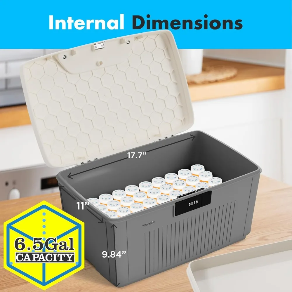 Caixa de armazenamento com tampa resistente, capacidade de 8,5 galões com fechadura combinada, design empilhável para casa e escritório