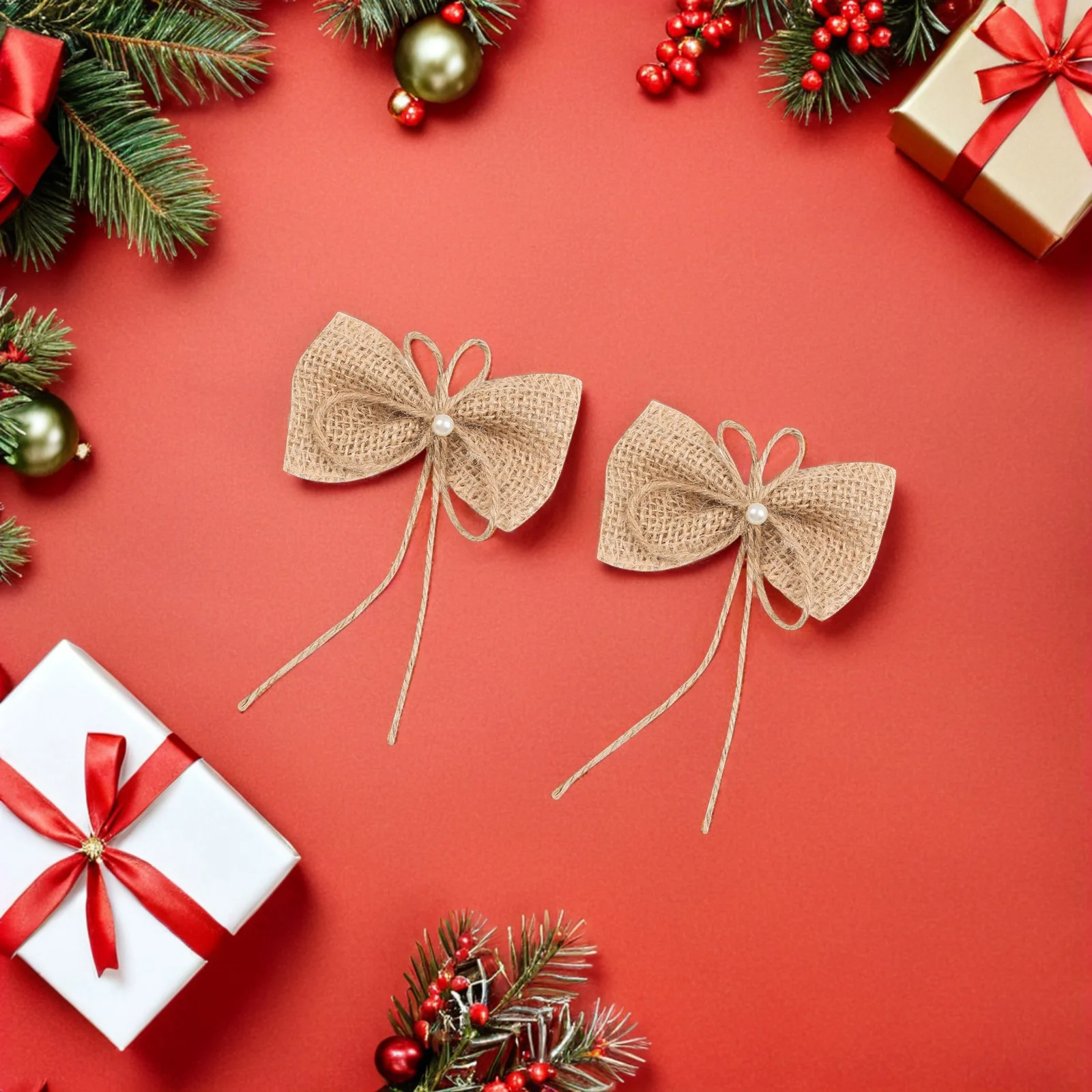 

15Pcs Rustic Burlap Bows Christmas Tree Wreath Bowknot Party Decorations DIY Crafts Holiday Decor Rustic Jute Bows