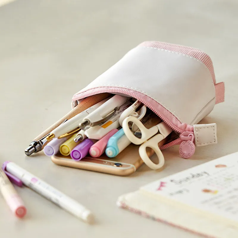 Creative Retractable pencil case school stationery Storage bag Kawaii Solid color Pen case cute pen holder gifts for kid pen bag