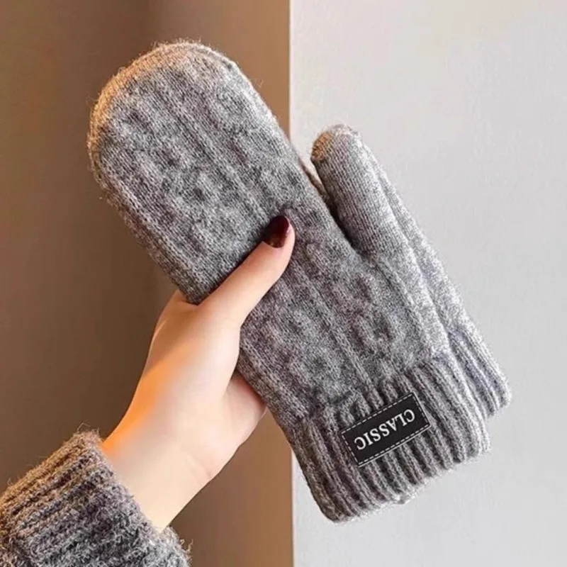 Men Winter Extra Thickened Velvet Double Layer Wool Full Finger Gloves for Outdoor Cycling Cold Proof Thermal Warm Hands