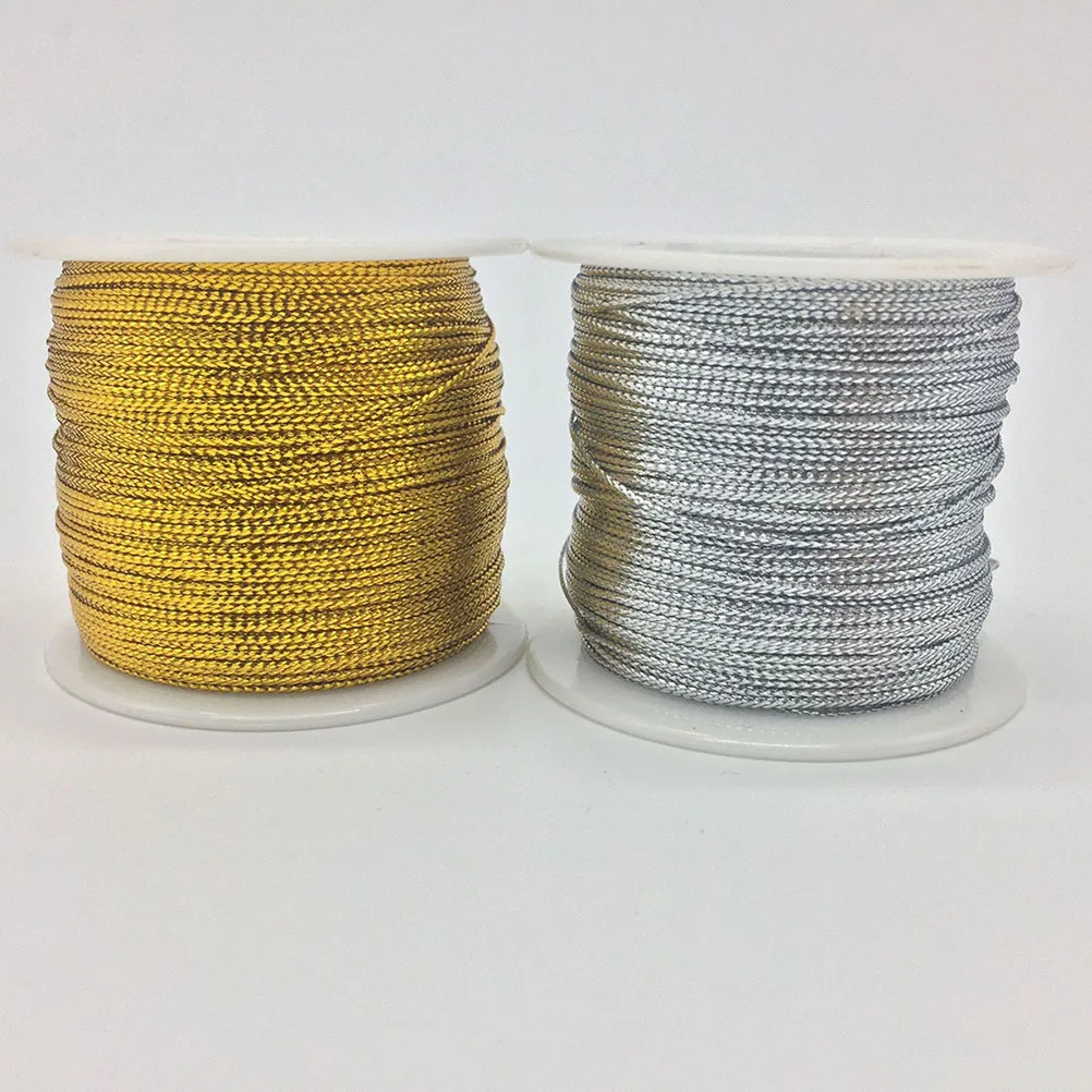 2 Roll Multiuse Elastic Rope Strong Metallic Wrap Cord for Present Wrapping Dressing Decorating DIY Projects Golden