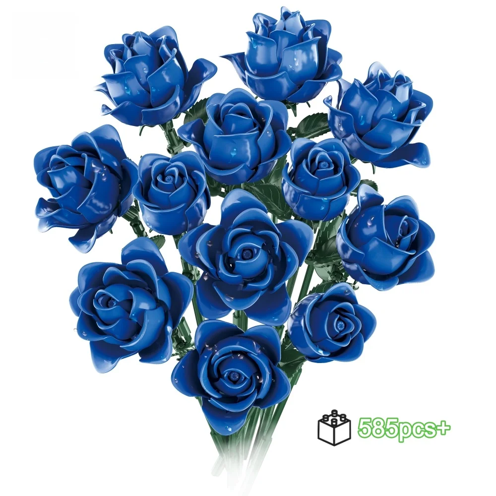 

NEW Blue Rose Bouquet Building Blocks Set DIY Ornament Romantic tabletop decoration Christmas Valentine Gift for Adults Women