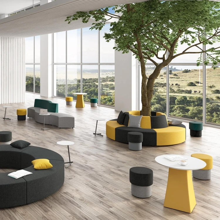 & Commercial Furniture S-shape Sofa Free Combination Public Area Waiting Couch Library Reading Area Seating Curved Sofa