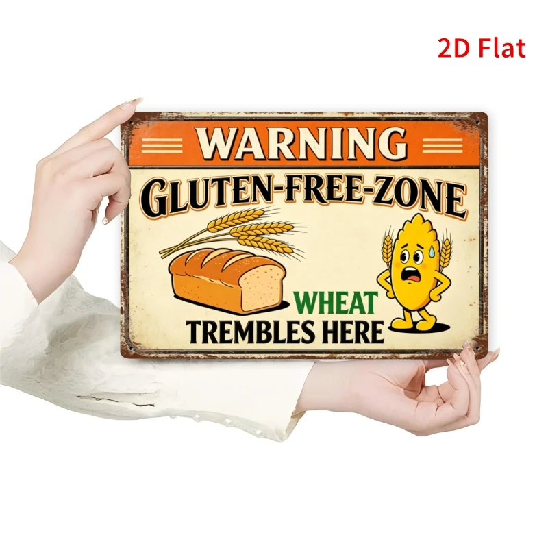 [2Dflat] 1pc Warning: Gluten-Free Zone Wheat Tremble Stop Theme 20X30cm Art Wall Decor-Easy to Hang Housewarming Gift