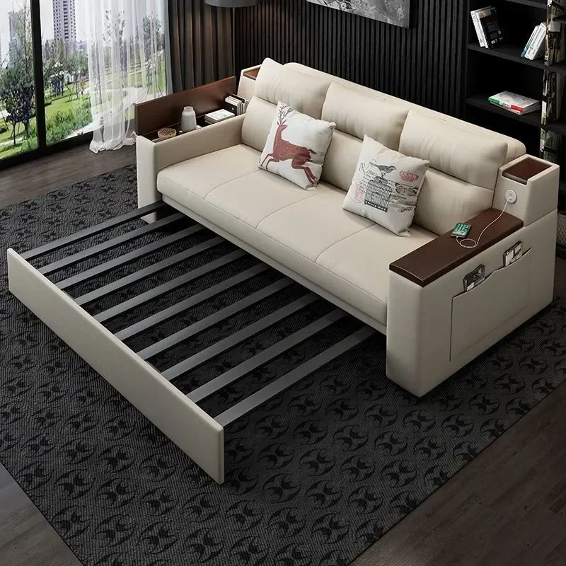 Solid Wood Folding Sofa Bed Dual Purpose Living Room Multi Functional Small Apartment Storage Double Fabric Removable