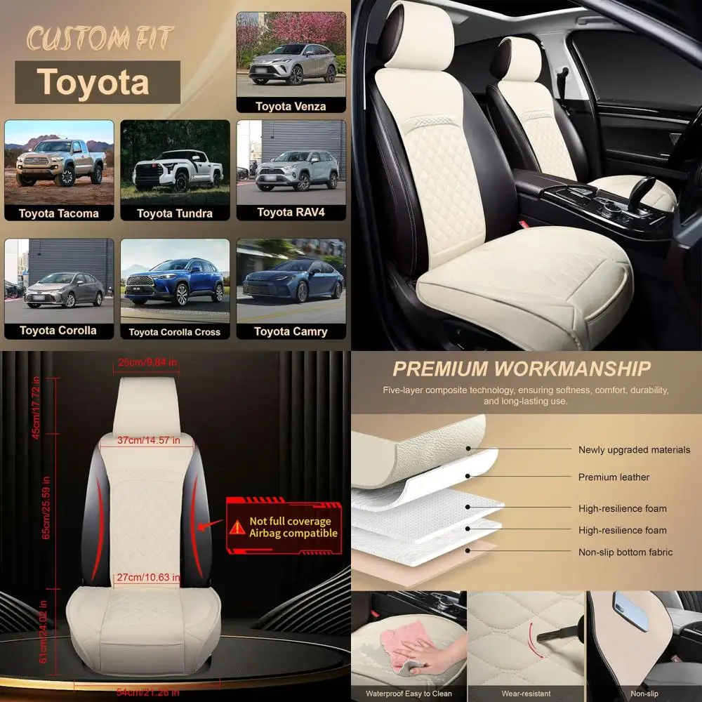 

Custom-Fit Leather Waterproof Seat Covers for Toyota Models: Tacoma, RAV4, Corolla, Camry, Tundra, Venza, Corolla Cross, 2-Pack,