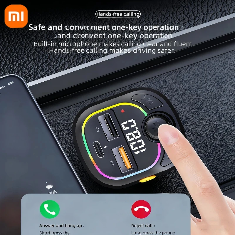 شاحن سيارة Xiaomi بلوتوث 5.4 FM الارسال PD Type-C المزدوج USB المحيطة لاعب MP3 شاحن Type-C ضوء لاسلكي يدوي #4