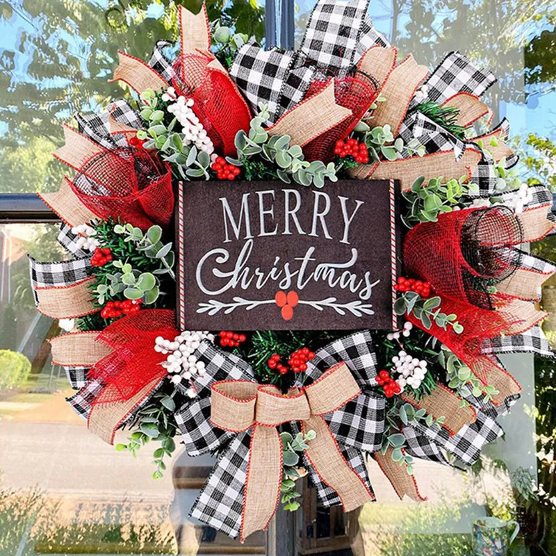 17.7Inch Christmas Wreath Xmas Door Garland Hanging Oranments Merry Christmas Decoration For Home Navidad Door Pendant