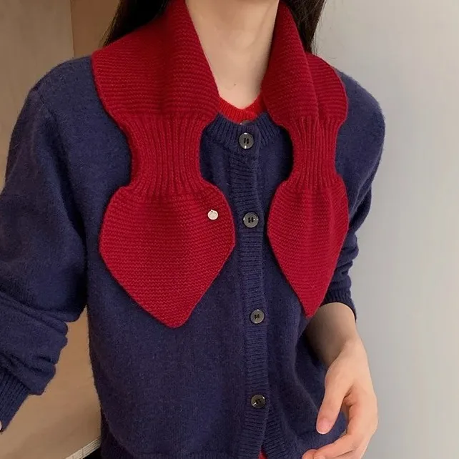 

High Quality Autumn Winter 100% Wool Cross Heart Solid Color Knitted Scarf for Women To Keep Warm and Protect Neck Wool Scarf