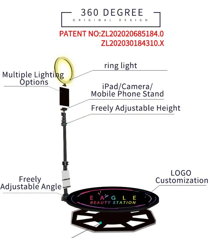 Wedding Manual Ring Light 3d Selfie Photobooth Video Booth Dslr 360 Camera 360 Photo Booth Automatic Rotating Machine