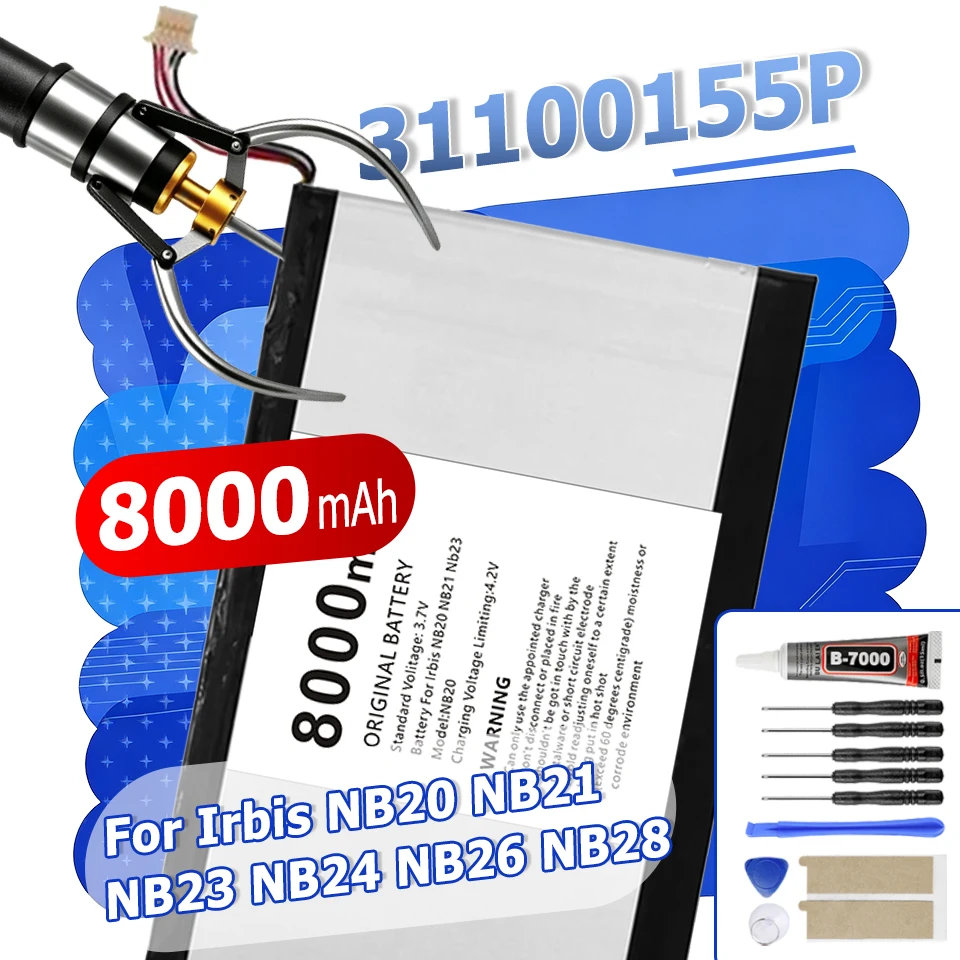 New 3.7V 8000mAh Laptop Tablet PC Battery For Irbis NB20 NB21 NB23 NB24 NB26 NB28 WTL-31100155P 5 Wire Plug+Free Tool