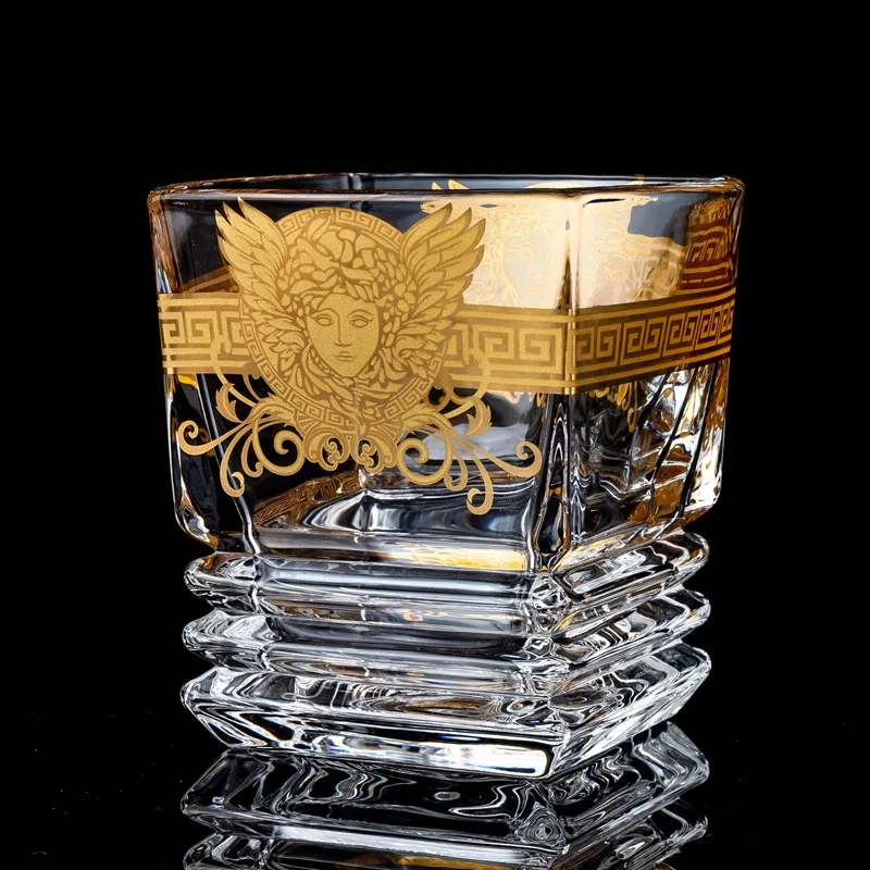 Creative Crystal Whisky glass Tracing gold head glass multi-purpose water glass