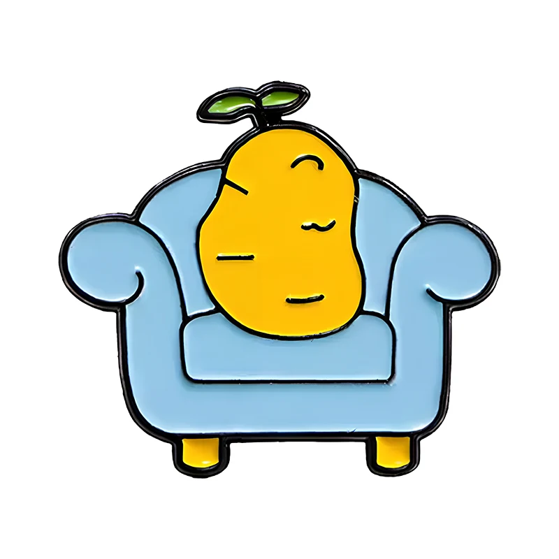 Funny Cartoon Pear Pin Cute Enamel Sitting On Sofa Pear Metal Pin Brooch For Clothes Backpack Lapel Badge Gifts