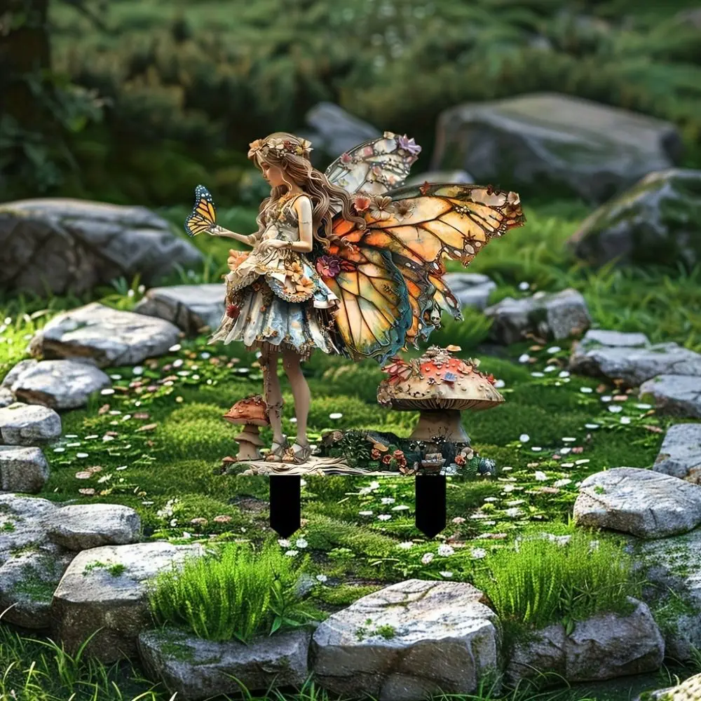 รูปปั้นนางฟ้าอะคริลิคขนาดเล็ก ตกแต่งสวน ติดพื้น กันน้ำ น่ารัก รูปปั้นนางฟ้าดอกไม้ สำหรับตกแต่งสนามหญ้า