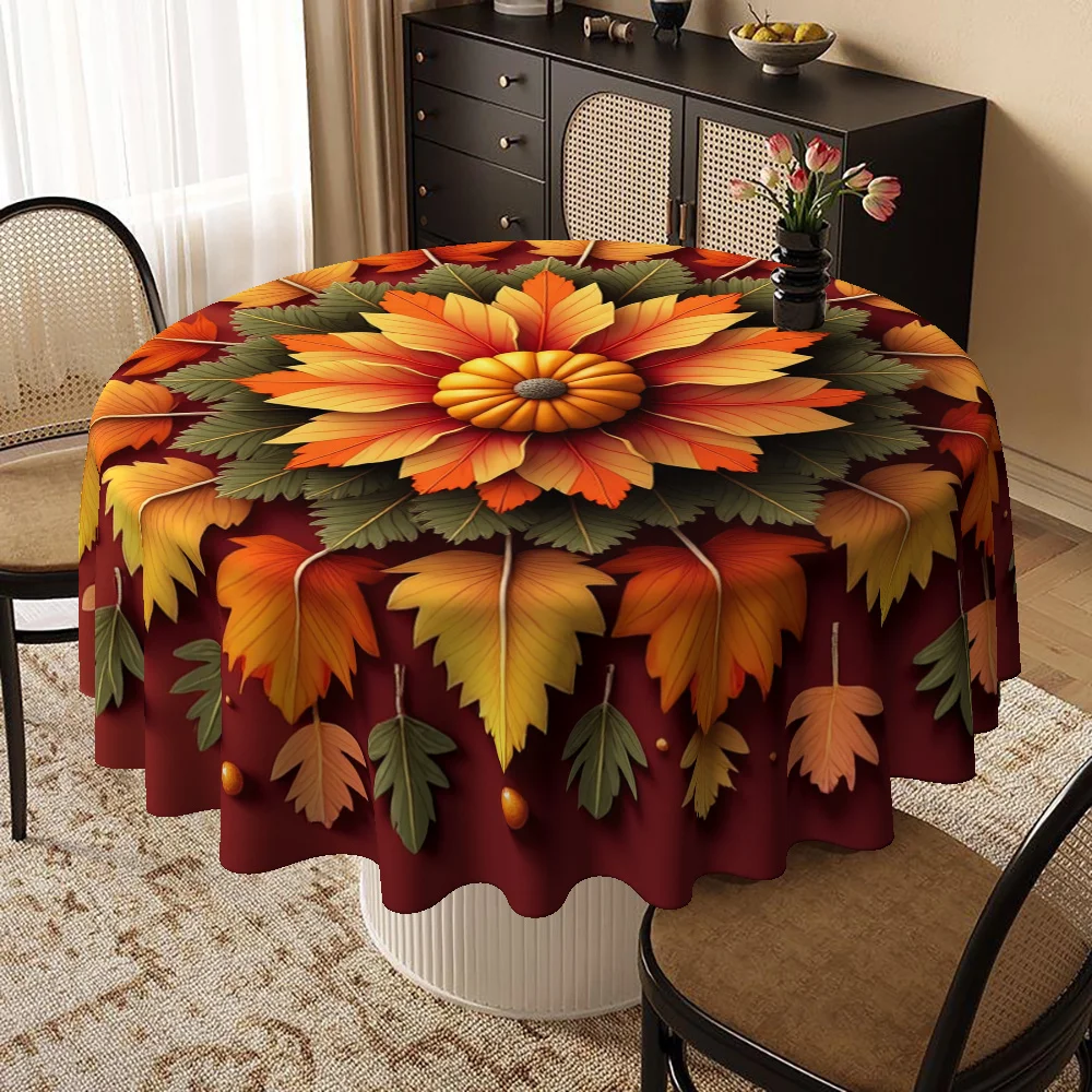 1 tablecloth, Christmas and Thanksgiving-themed autumn leaf pumpkin pattern printed tablecloth,