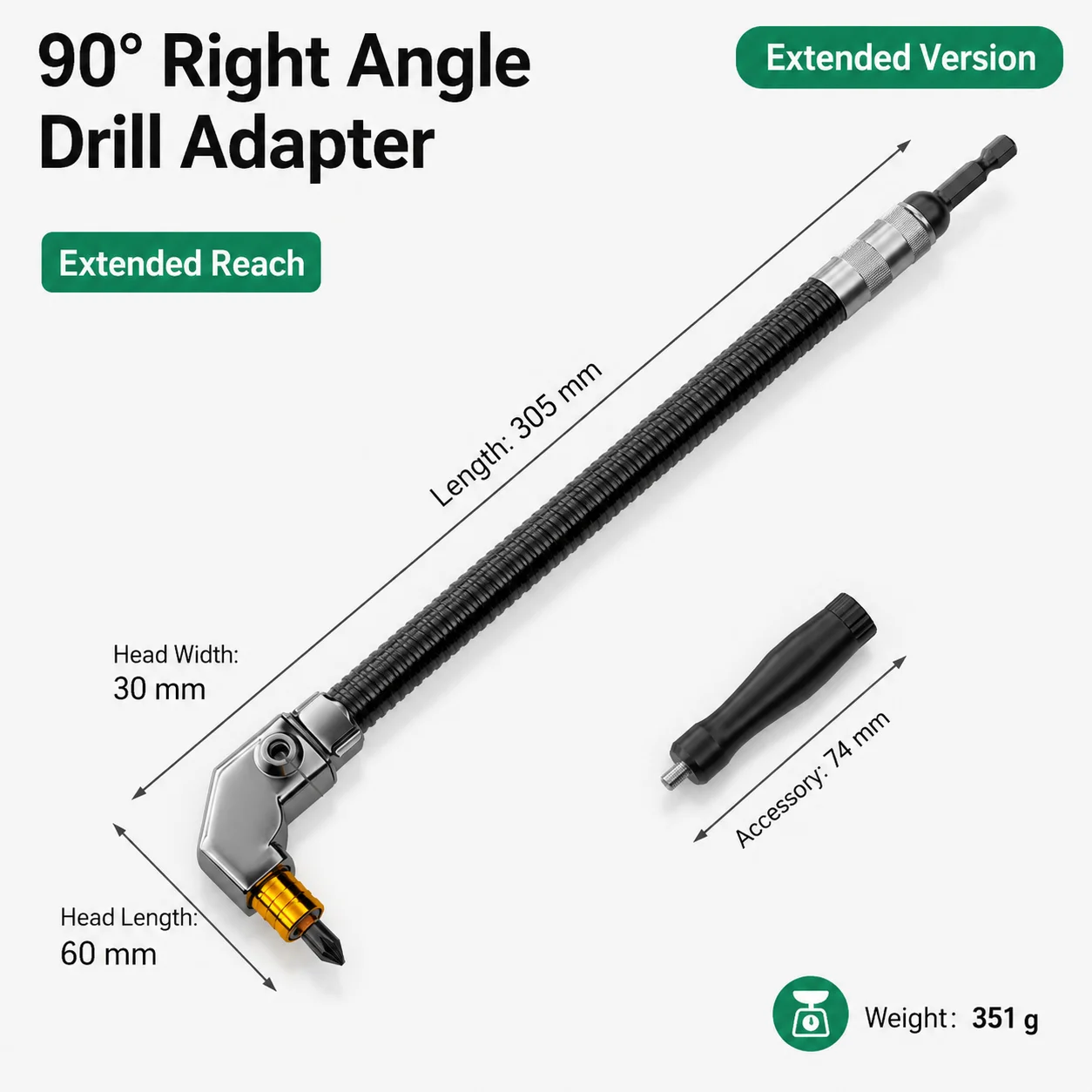 Rafford 90 ° Rechtwinkliger Schraubendreher-Bit-Adapter, flexibler Verlängerungsstab, doppelseitiges, selbstsicherndes Eckbohrwerkzeug für enge Räume – Detail 1