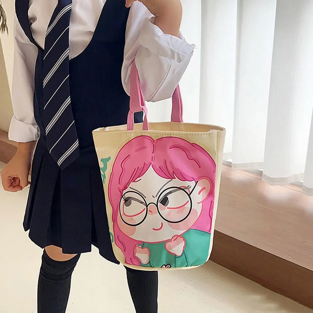 Panda Cartoon Canvas Bucket Bag Cat Strawberry Rabbit Print Handbag Korean Style Cartoon Girl Canvas Cat Shoulder Bag Shopping