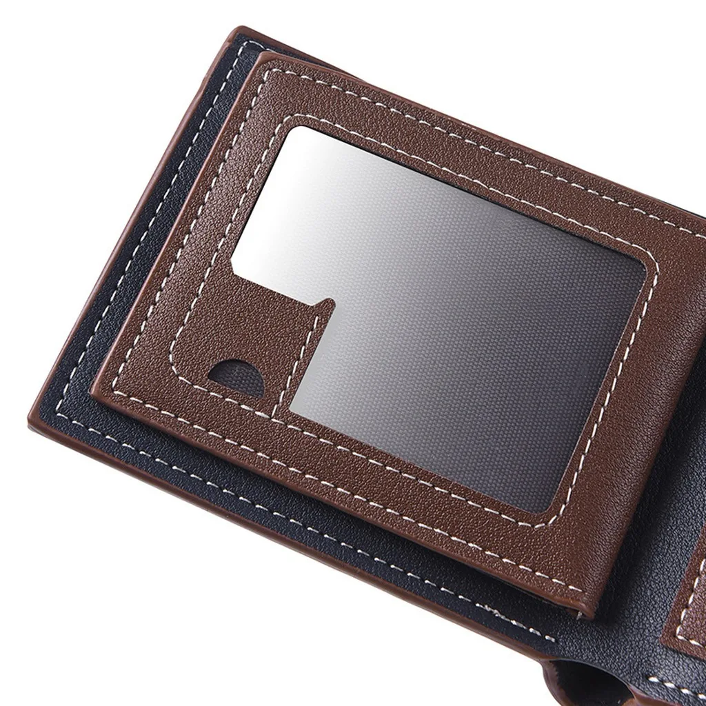 Pu Leather Wallet Color Block Horizontal Wallet Men'S Wallet Scratch-Resistant For Id Storage Coin Storage Cash Storage