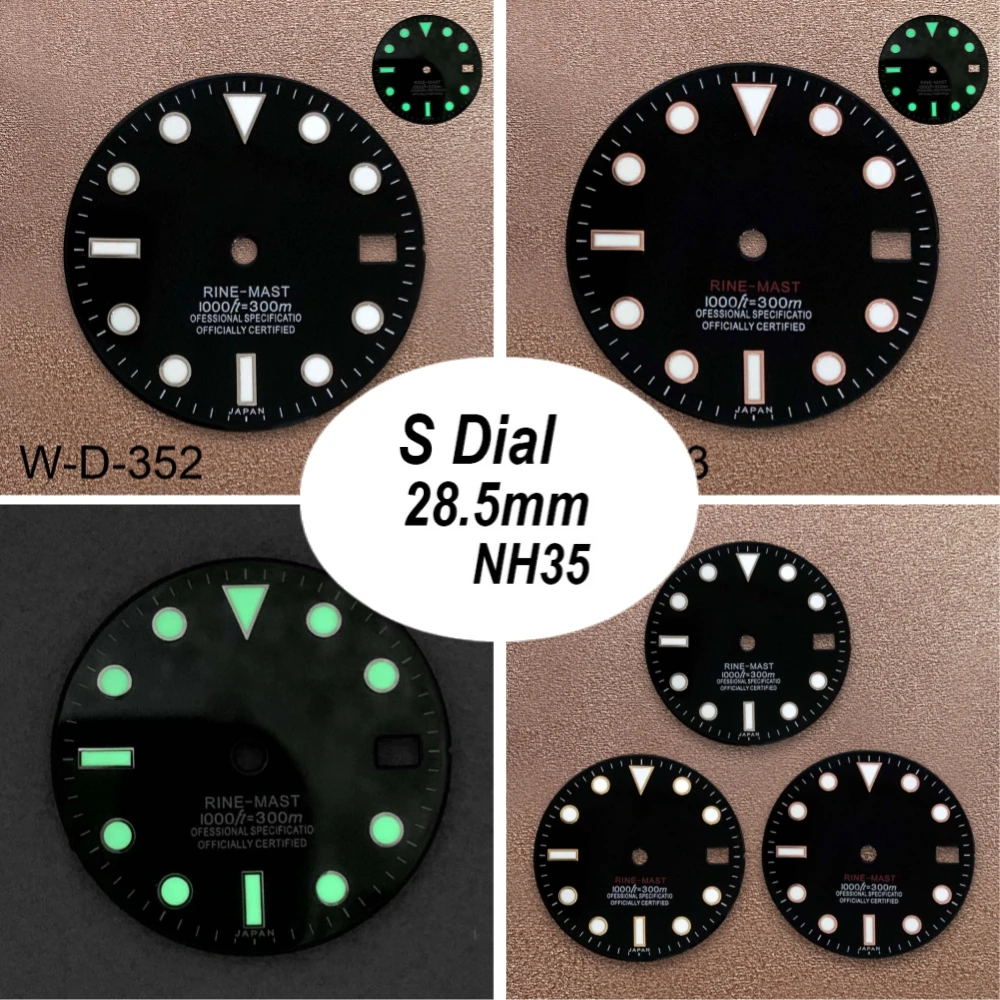 

28.5mm S Logo Dial Suitable For NH35 Movement Green Luminous Black Enamel Quality Dial Watch Modification Accessories