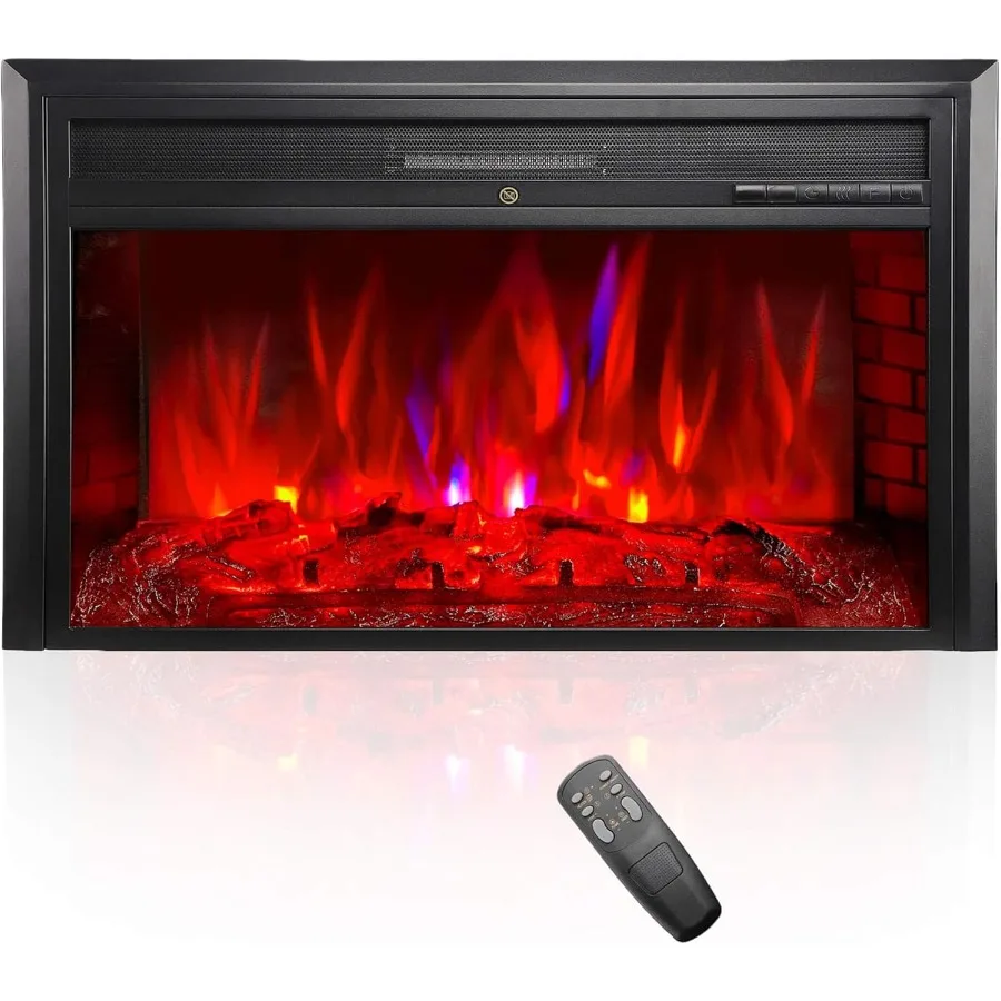 

32-дюймовый электрический камин, портативный встраиваемый отдельно стоящий обогреватель с дистанционным управлением для уютной гостиной