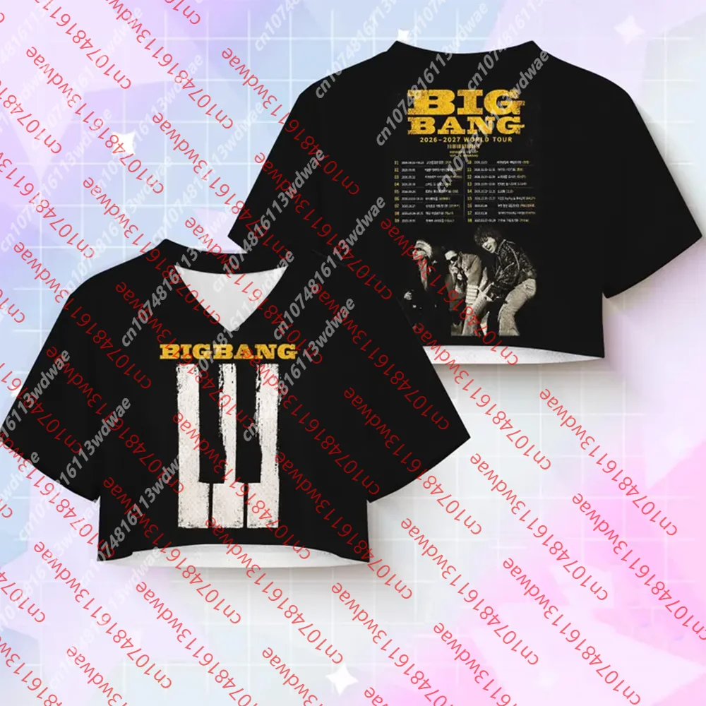 K-pop BIGBANG 2026-2027 World Tour Cropped Baseball Jersey For Women Short Sleeve Crop Shirt For Concert Fan Party Streetwear