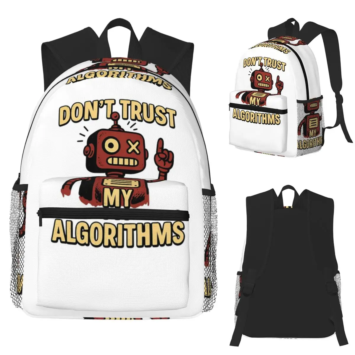 

Don't Trust My Algorithms Retro Robot Glitch Art Ironic AI Student Backpack School Bag Travel Daypack Bookbag Shoulder Bags